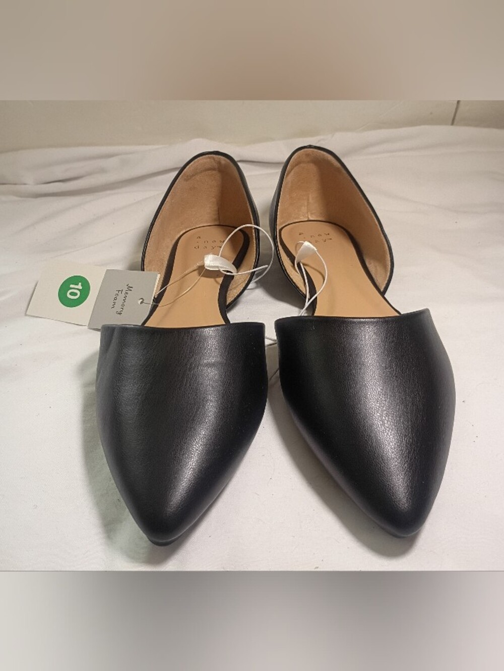 A New Day Julie Black Pointed Toe D'Orsay Ballet Flats Shoes Women's Size 10 NEW